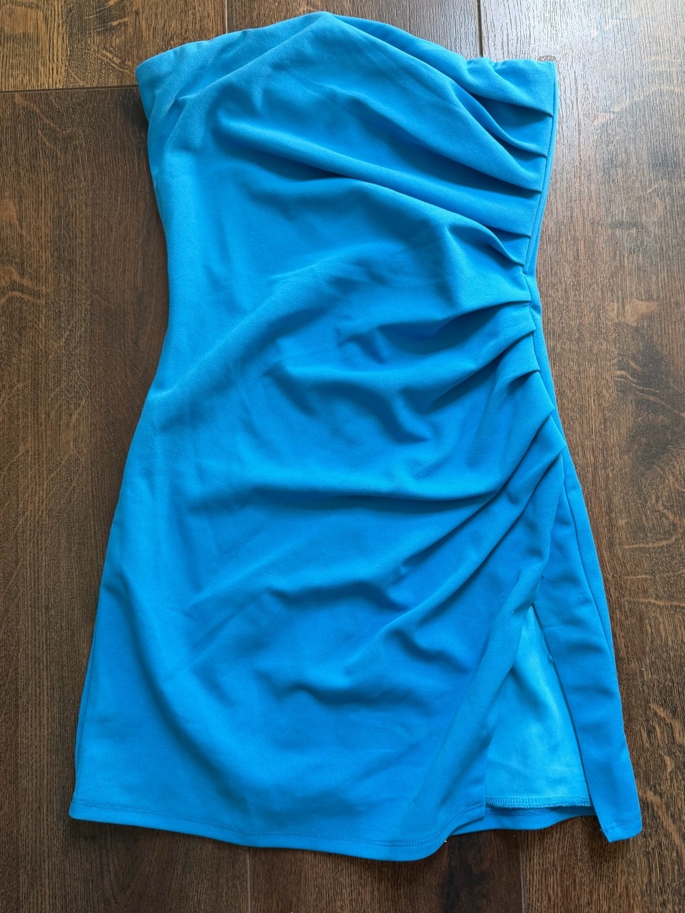 Strapless Ruched Mini Dress - Bright Teal Blue